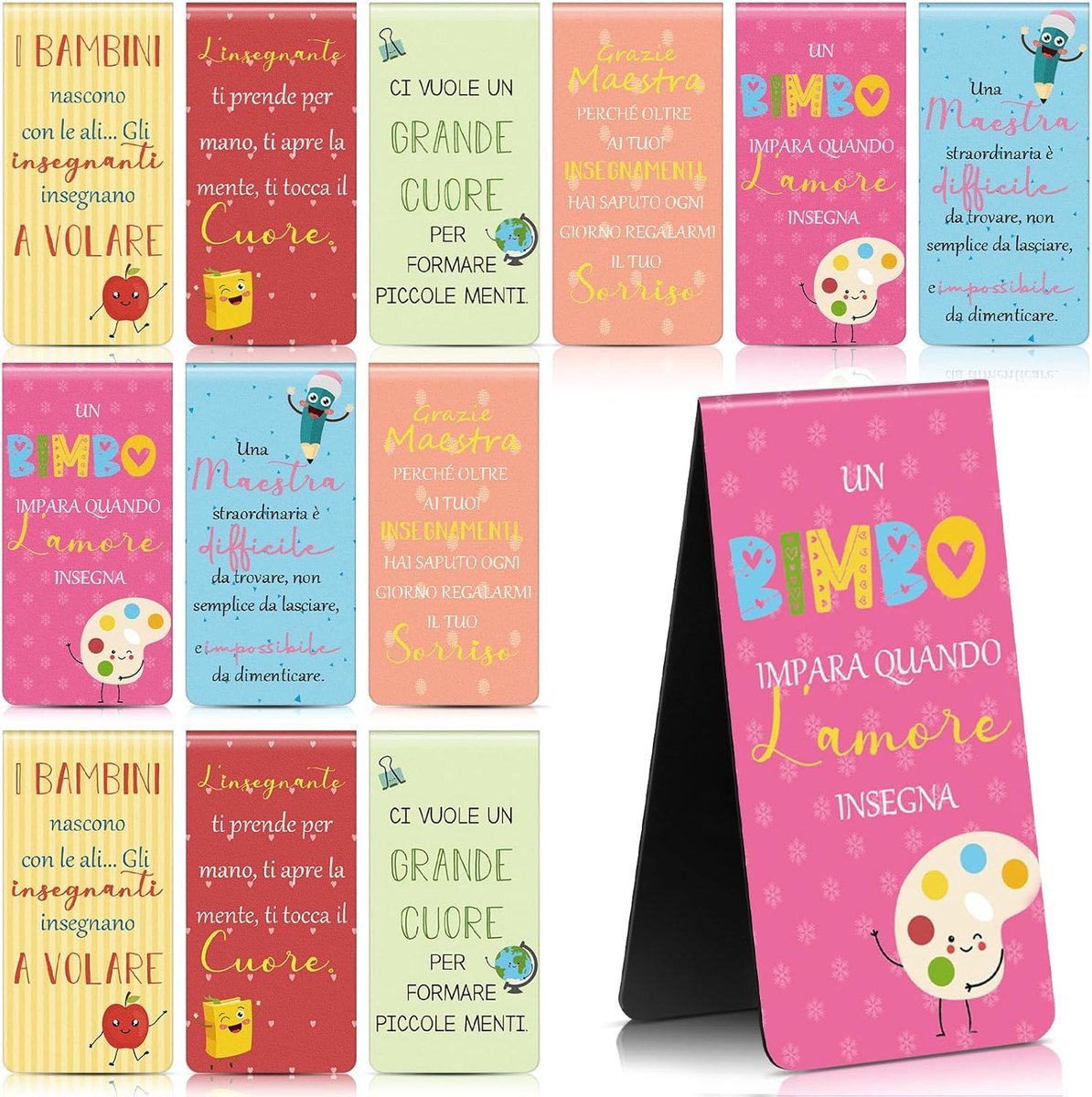 Thijox - 12 Magnetische Boekenleggers voor Leraren met Inspirerende Zinnen - Bedankjes, Cadeau voor Verjaardag en Afstudeerfeest - Perfect voor Basiss
