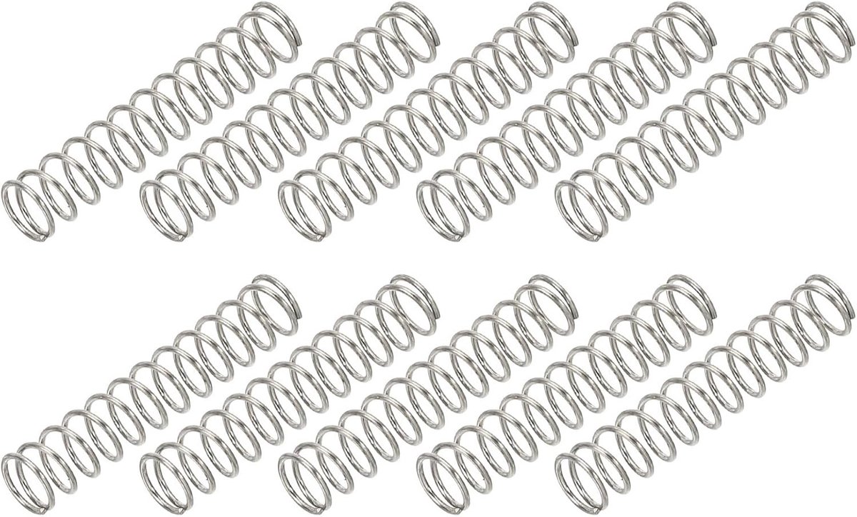 Compressiespringen van RVS, 0.5mm Draaddiameter x 5mm Buitendiameter x 25mm Lengte, 10 Stuks Voor Mechanische Toepassingen, Huishoudelijke Reparaties en Hobbyprojecten