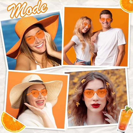 Set Van 10 Zonnebril - Sunglasses - Hartvormige - Carnaval- Unisex - Voor Alle Leeftijden - Stijlvolle & Trendy Feestbrillen - Festivals & Koningsdag - Fietsen, Wandelen, Werk, Zwemmen & Wintersport - Oranje — afbeelding 4