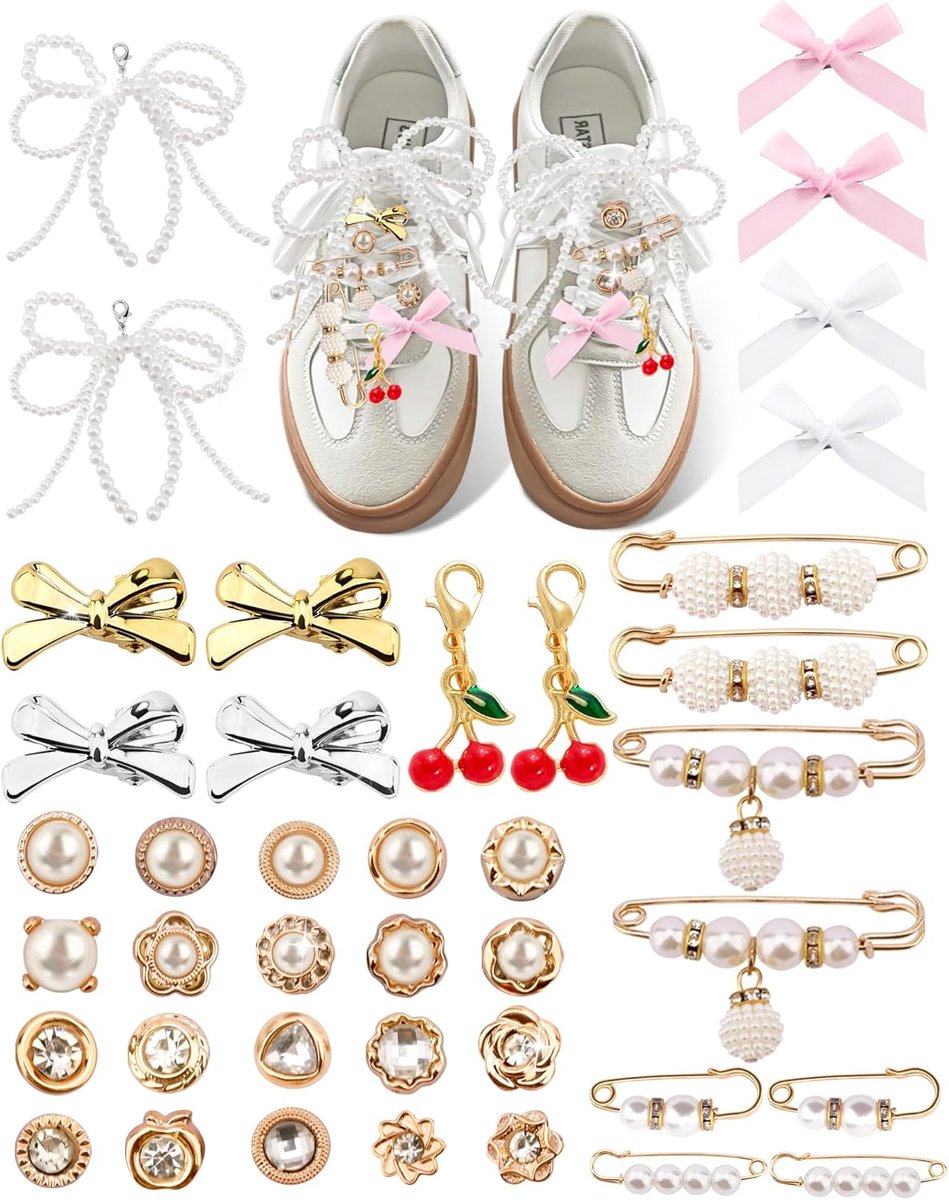 Thijox - 40 Stuks Schoenbedels voor Sneakers - Junkbedels voor Vrouwen - Broches, Pins, Clips, Strikken, Sieraden, Parels - Accessoires voor Kleding,