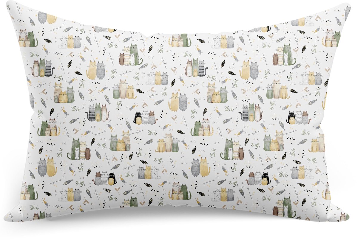 Kinder Kussenhoezen 35 x 40 cm, 100% Katoen, Oeko-TEX, Met Rits, Groene Katten