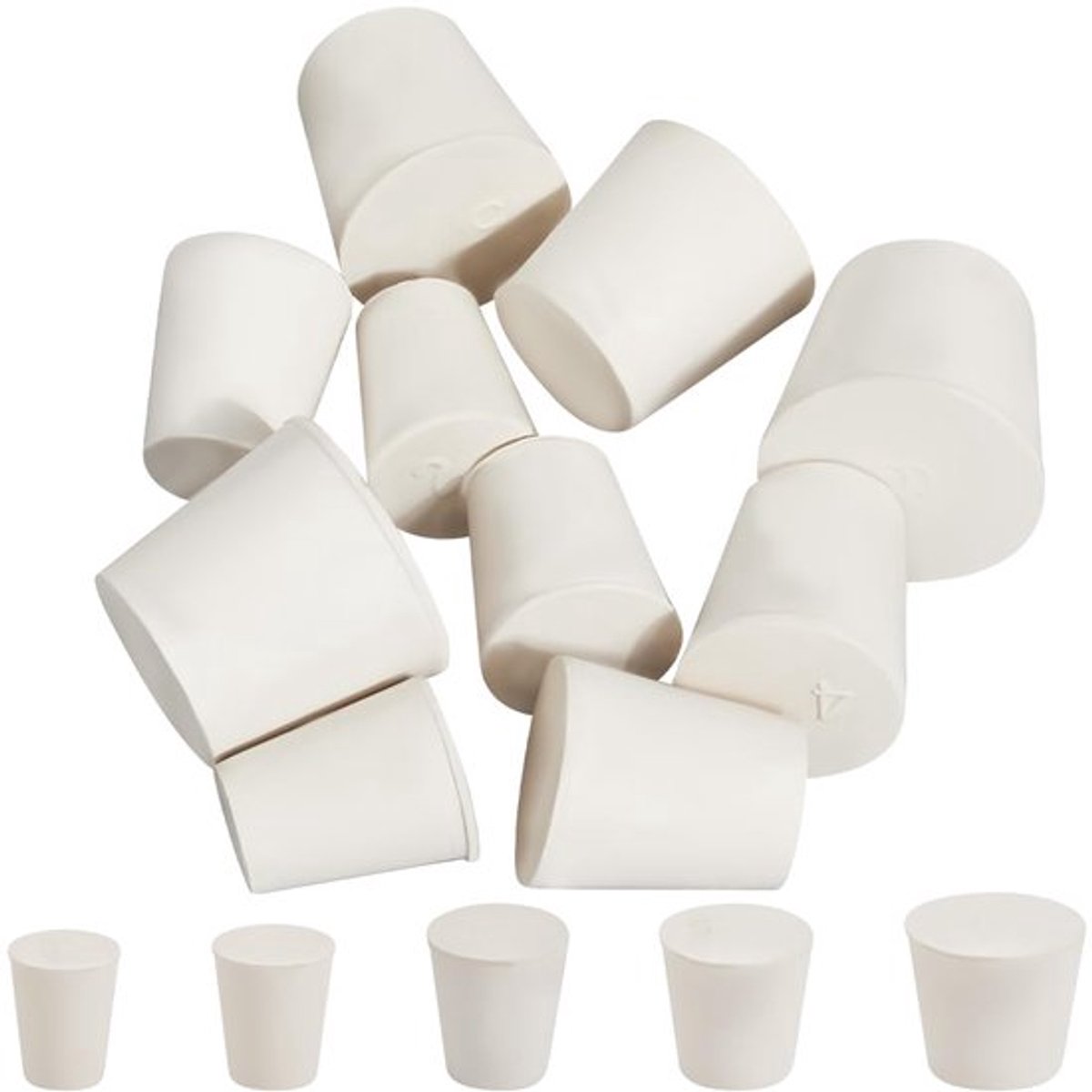 10 stuks 5 maten grote witte massieve rubberen stoppen, siliconen taps toelopende afdichting, flesstop, eindkap van 21 mm tot 34 mm voor zoutstrooier, industriële gatpluggen, zout- en peperstrooier