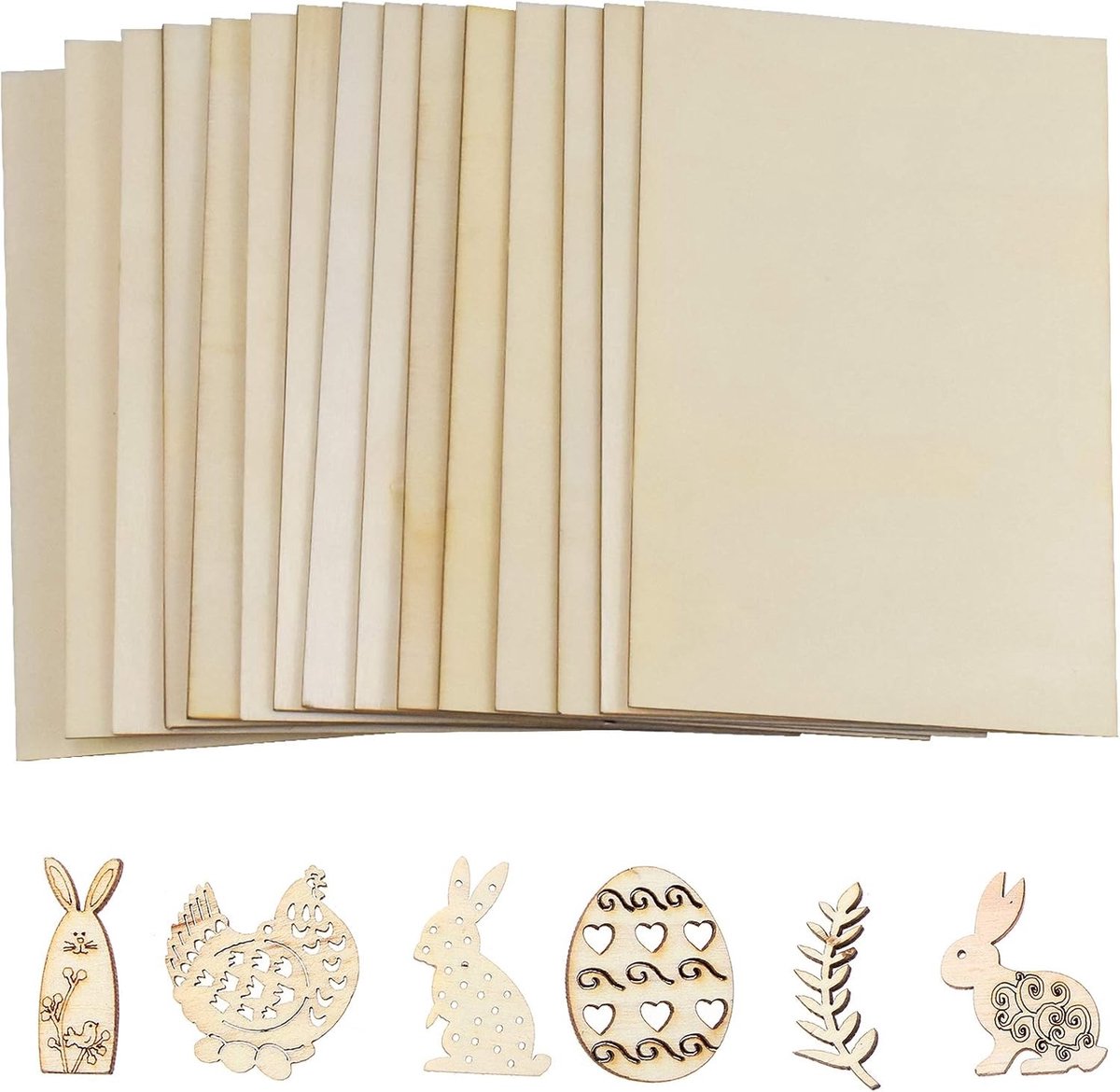 Set van 15 Plywood Platen, 1.5 mm Dikte, 15 x 10 cm, Dun Hout voor Creatieve Projecten, DIY Houtbewerking en Schilderen