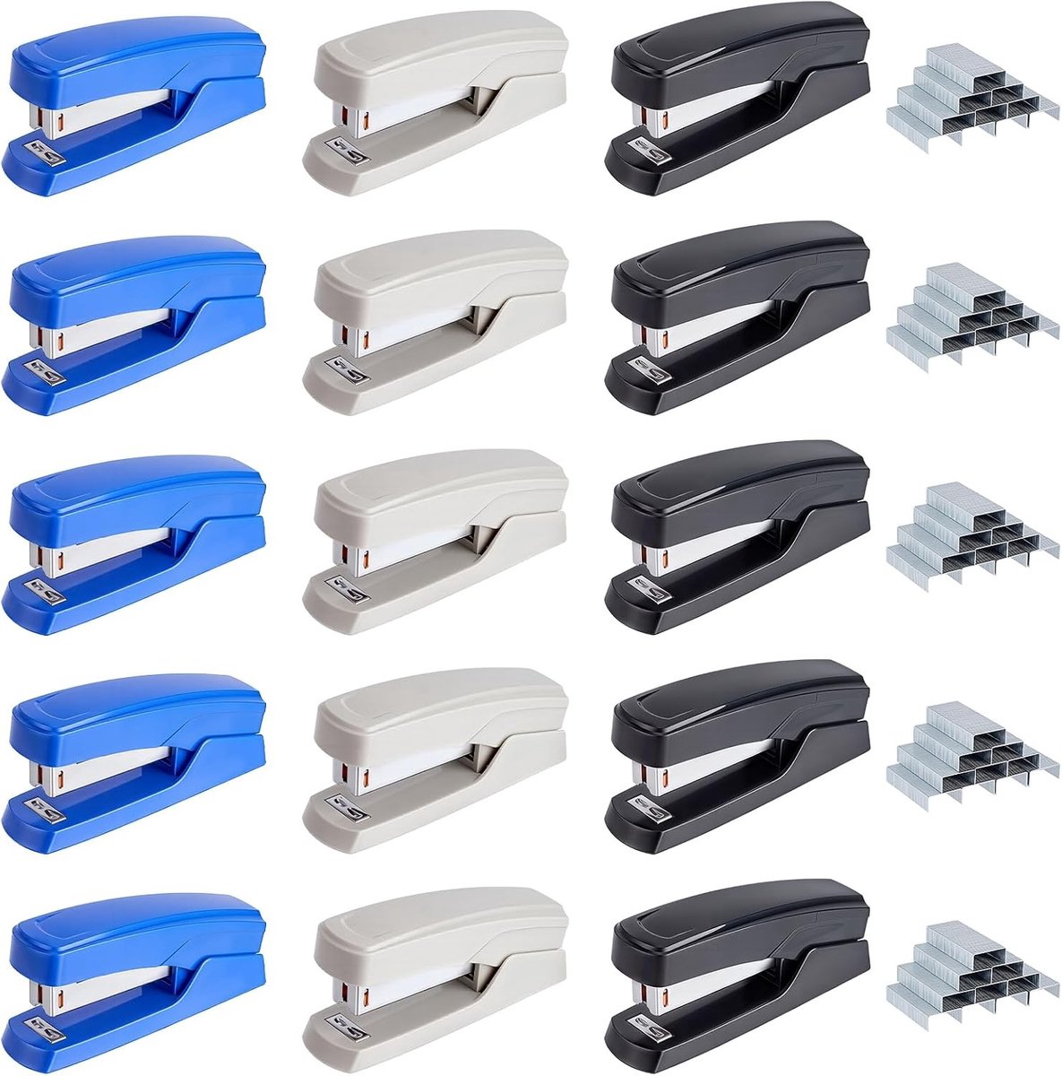 15 stuks metalen desktop nietmachines met 6000 nietjes, draagbaar en duurzaam voor school en kantoor, 20 vel capaciteit
