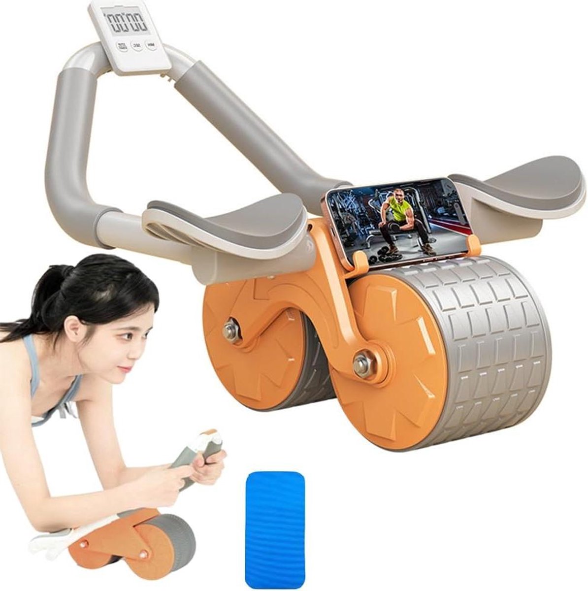 Ab Wheel - Buikspierwiel Core Trainer - Core Versterken - Automatische Rebound Functie - 39 x 11 x 225 cm