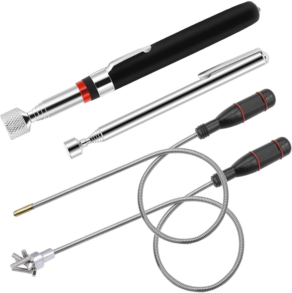 Telescopische Magnetische Stang, Flexibele Lifter voor Kleine Onderdelen en Metaalobjecten, 4-Pack, 60 cm, 3 LB, 5 LB, 15 LB