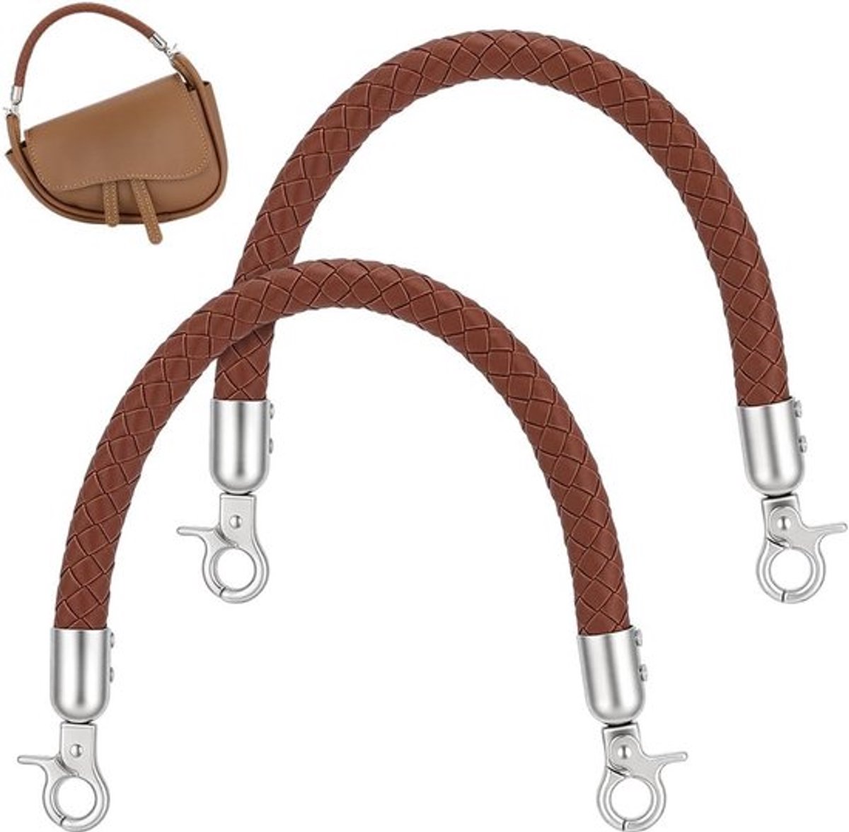 2 Stuks Gevlochten Tasgrepen 30,5 cm in Bruin Leer - Vervangende Riemen voor Handtassen, Onderarm- en Schoudertassen, DIY Haken