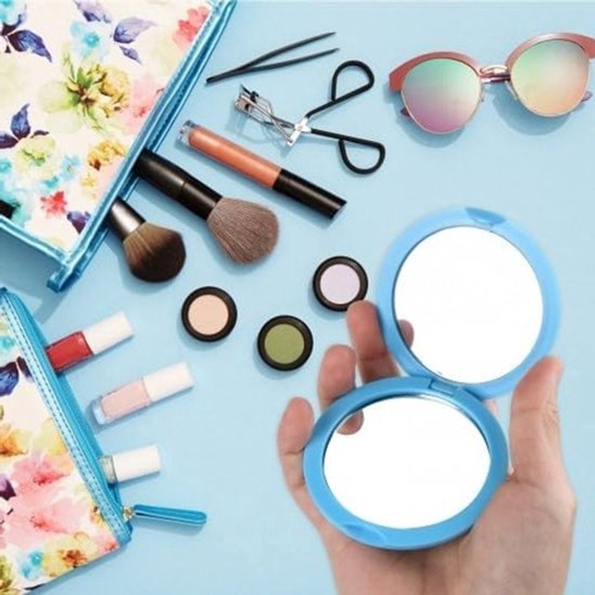 Set van 4 Reiskijkers in Pastelkleuren, Dubbelzijdige Opvouwbare Make-up Spiegels, Klein en Handig voor Dagelijks Gebruik en Reizen