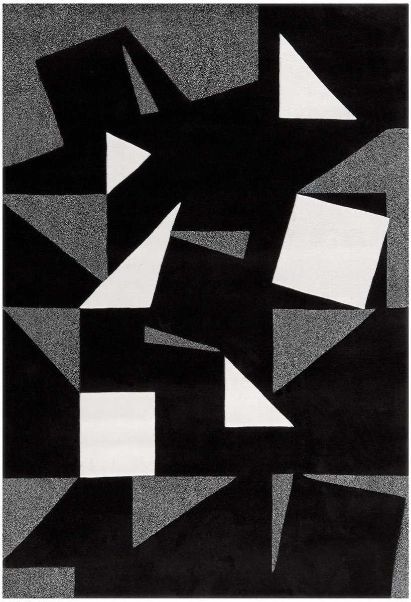 Padiro laagpolig vloerkleed 140 x 200 cm - zwart / wit / grijs - modern geometrisch patroon - geschikt voor vloerverwarming - van modacryl