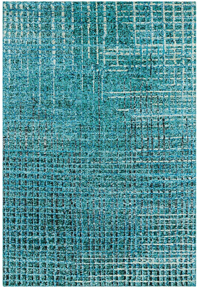 Padiro laagpolig vloerkleed 170 x 240 cm - turkoois - modern abstract design - geschikt voor vloerverwarming - van zijde en katoen