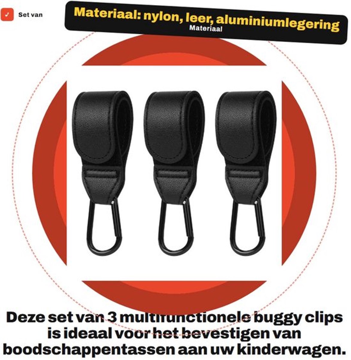 Kinderwagenhaken 3 Stuks - Universele Karabijnhaak - Multifunctionele Houder - Lichtgewicht - Slijtvast - Tot 20 kg Belastbaar - Buggyclips