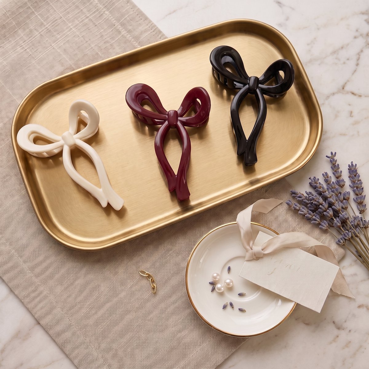 INDECOR 3 Delige Haarstrik Set voor Dames – 11 cm Haarclip met Strik – Haarspeld Dames – Elegante Haaraccessoire voor Vrouwen – Zwart, Bordeaux & Crème – 3 Kleuren