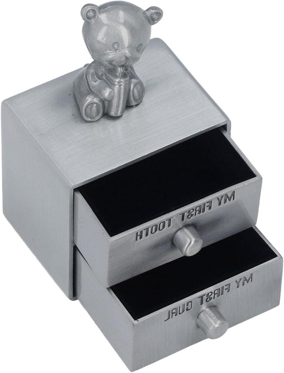 Tandenfee Doos - Melktand Doosje - Babytanden Bewaren - Lade Ontwerp - 9 x 6 x 5 cm - Zilver