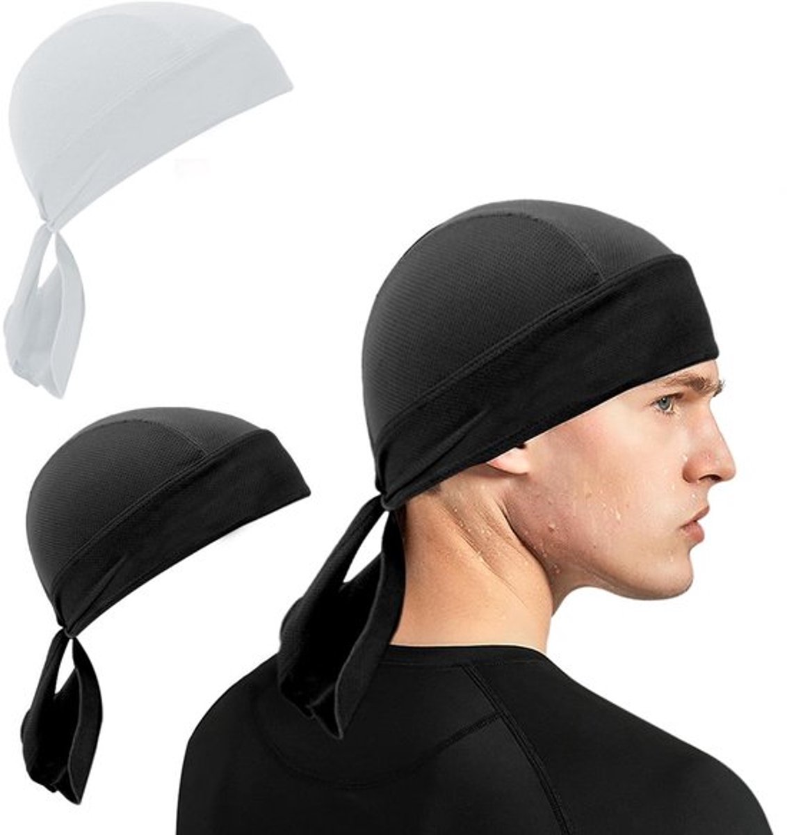 Bandana 2 Stuks - Zwarte/Witte Bandana - Sportbandana - Piratenbandana - Zweetabsorberende Hoofddoek - Onderhoudsvriendelijk Polyester