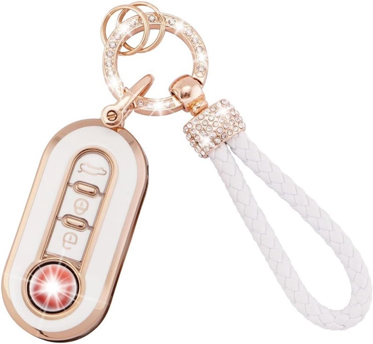 Sleutelhoes voor Fiat 500 - 500C - 500L - Punto - Panda - Ducato - TPU-autosleutelhoes met anti-verlieshanger - 360° draaibaar - krasbestendig en waterdicht - compatibel met 3-knops afstandsbediening