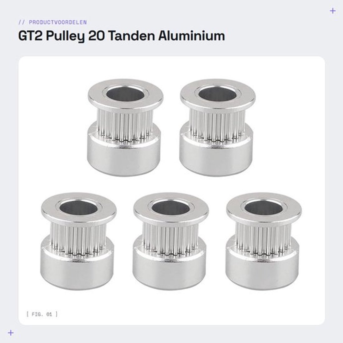 Timing Belt Pulley 20 Tanden - Aluminium - 6mm Breed - 8mm Bore - 5 Stuks - Geschikt voor 3D Printer