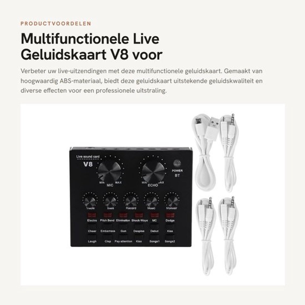 Geluidskaart V8 Live-uitzending - USB-aansluiting - Draagbare Mixer - Multifunctioneel - Geluidseffecten - Hoogwaardig ABS-materiaal