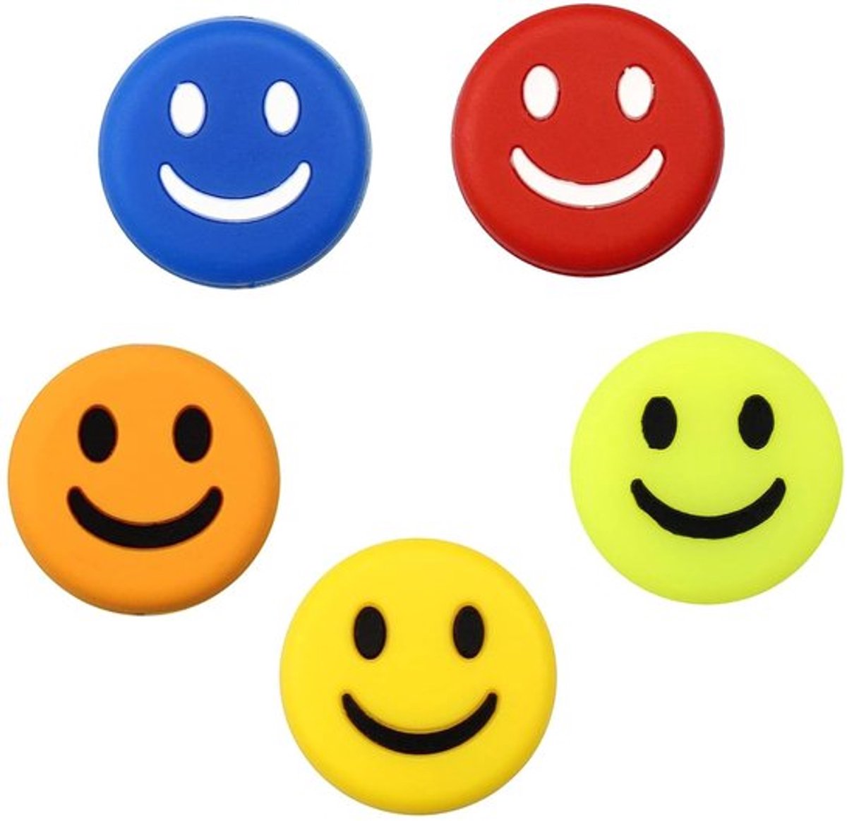 Shock Absorbers Set van 5 - Siliconen/Rubber - Grappige Smiley Ontwerp - Geschikt voor Alle Rackets - Effectieve Schokabsorptie - Duurzaam Materiaal - Tennisaccessoires