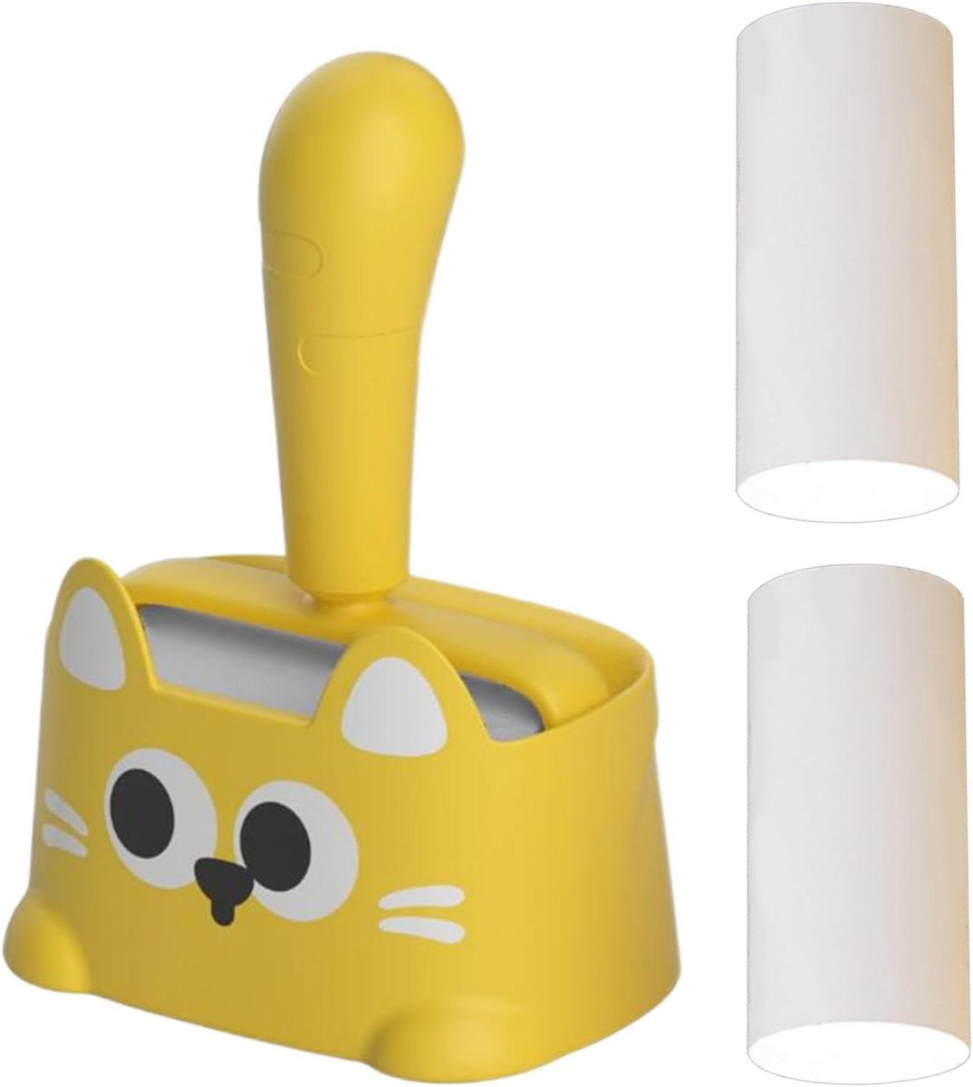 Pluisroller Huisdier Haar - Kleverige Roller - Verwijderen Huisdier Haar - Cartoon Kat Thema - 14.2x9.2x20cm - Geel