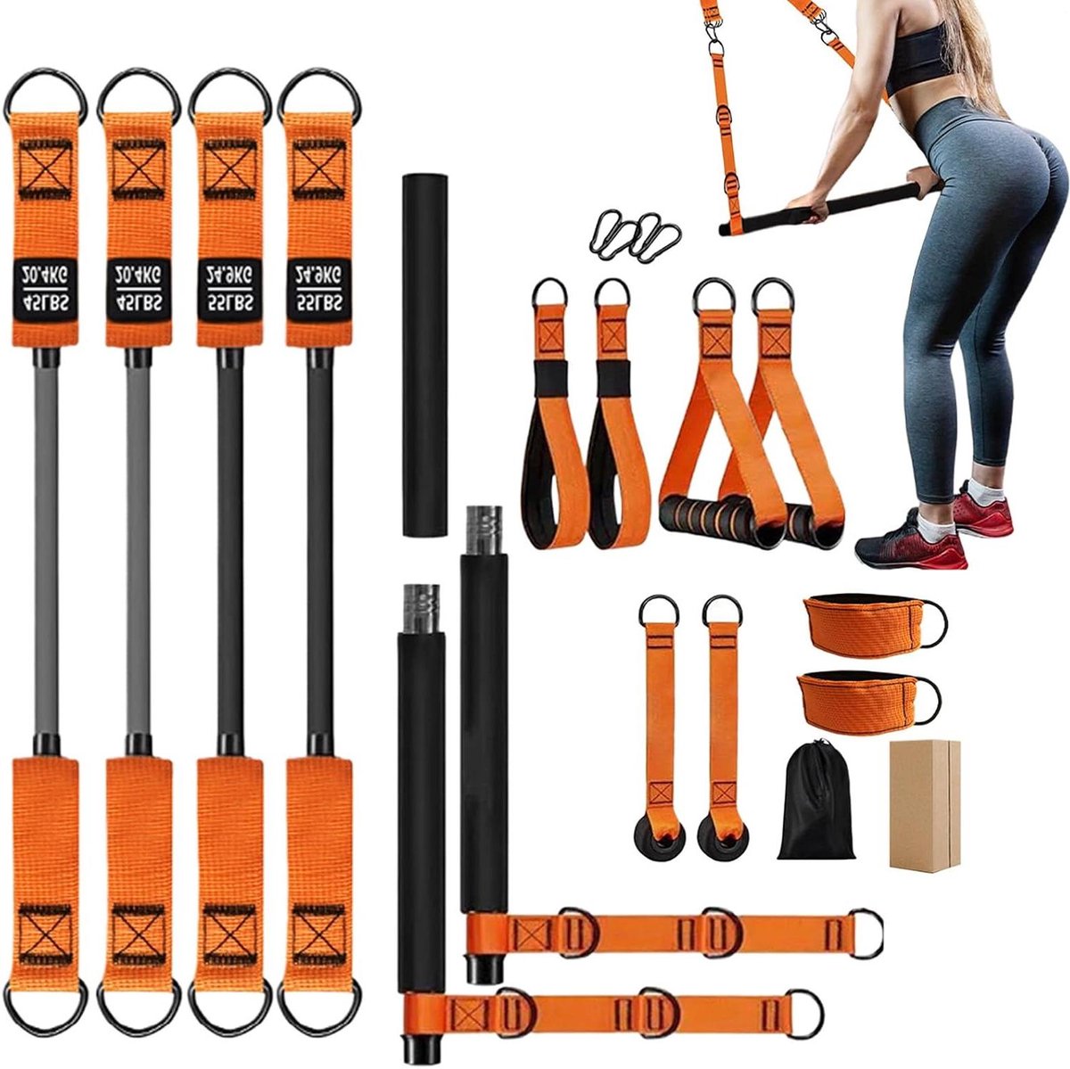 Pilatesstang Set - Fitnessapparatuur Pilates - Full Body Workout - Instelbare Weerstand - 39 x 17 x 12 cm