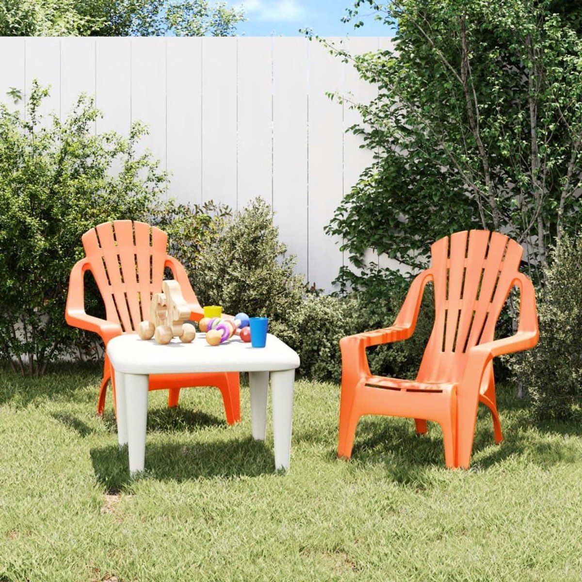 Kinder tuinstoelen - Outdoor stoelen - Eigen speelruimte - Houtlook design - 37 x 34 x 44 cm - Oranje