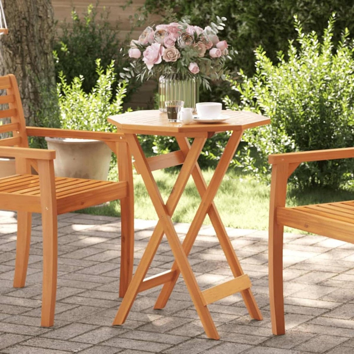 Tuintafel Rond - Houten Tafel - Buiten Zitten - Inklapbaar Ontwerp - 60 x 75 cm - Bruin