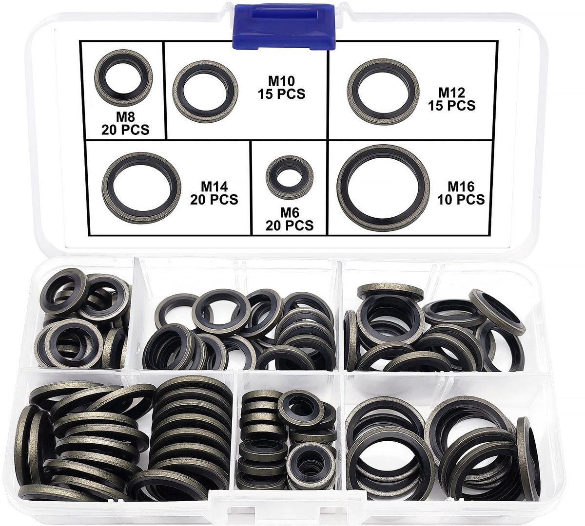 Set van 100 Stuks Olie Ringen in 6 Maten M6/M8/M10/M12/M14/M16 met Dichting, Geschikt voor Hydraulische Systemen en Stuurbekrachtiging