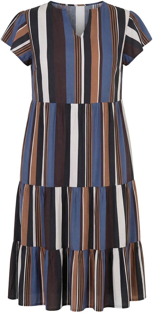 Ulla Popken - Dames - Jurk strepen ronde hals volantmouwen - Marine - Maat 58+