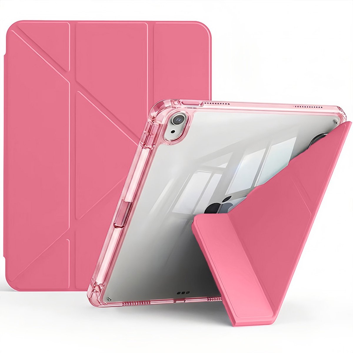 IYUPP Tablet Hoes Geschikt voor iPad 11 2025 A16 / iPad 10 2022 10.9 inch Hoesje - Trifold Bookcase met penhouder - Auto Sleep/Wake - Hard Back - Donker Roze