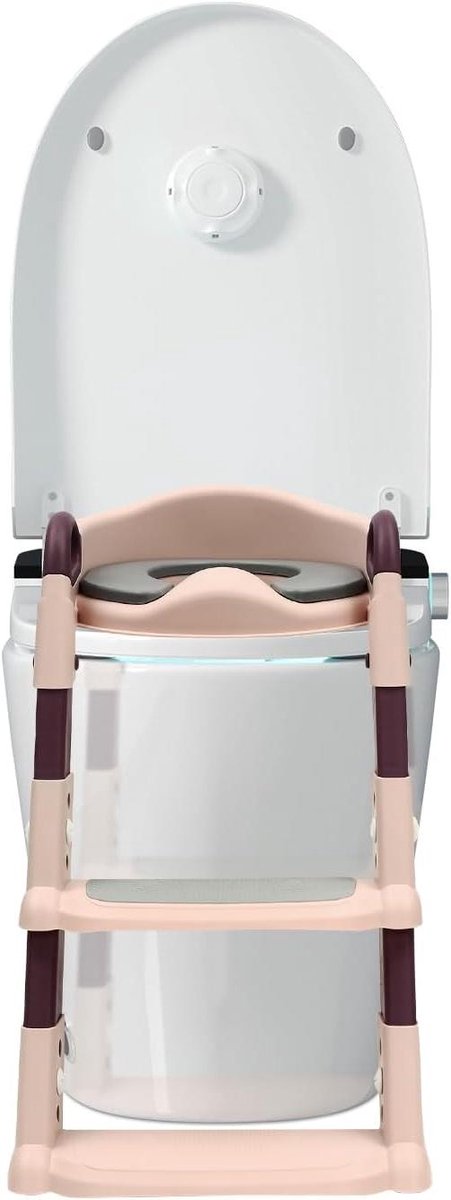 Toiletverkleiner met Trap - Kinder Toiletbril Opstapje - Kinderen Zelfstandig Leren - 6 Hoogte-instellingen - 34 x 34 cm - Roze