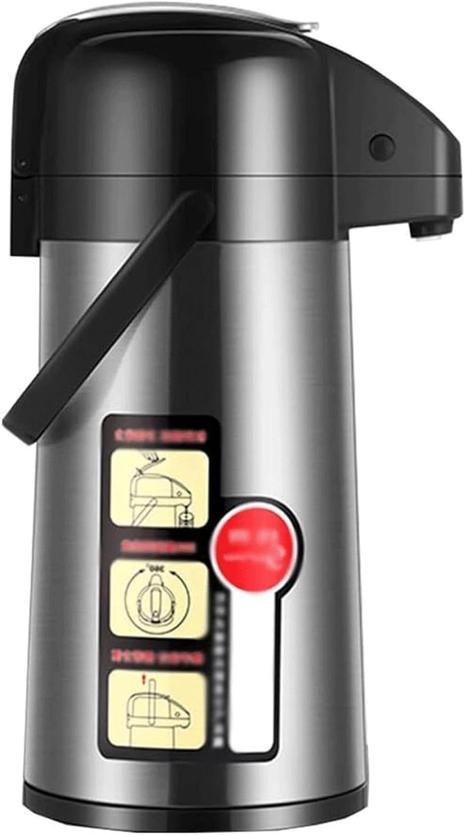 Thermos met Pomp - Geïsoleerde Decanter - Dranken Warm Houden - Dubbelwandige Isolatie - 3 Liter - Zwart