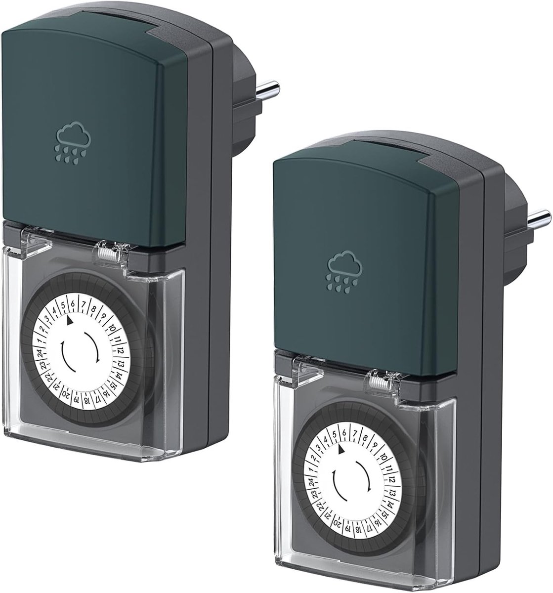 Tijdschakelaar / schakelklok - Wit - 2 Pack - Mechanische 24-uurs Timer met Kinderbeveiliging en Waterdichte Behuizing - Voor Buitenverlichting en Decoratie