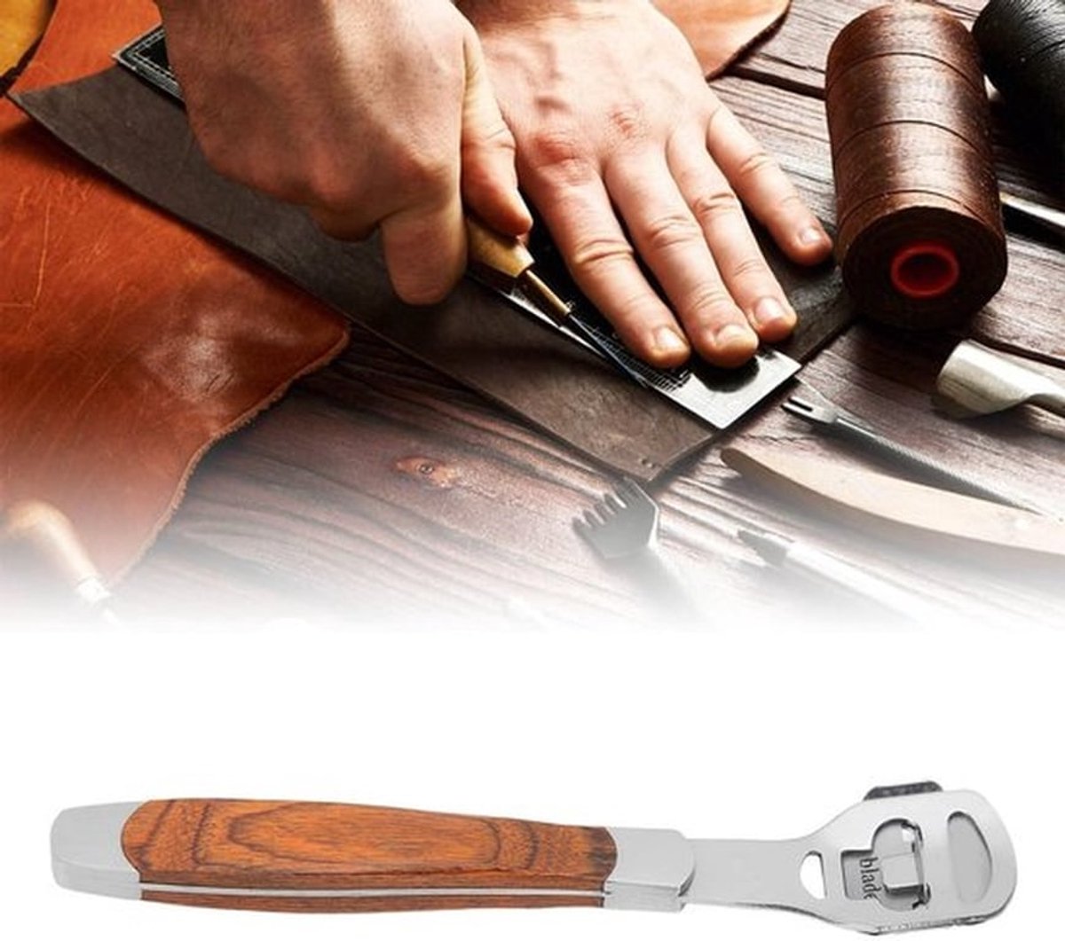 Skiver Roestvrij Staal - Lederen Gereedschap - Houten Grip - Sterk/Duurzaam - Voor Leerbewerking - Voor Beginners/Professionals - Leerbewerkingsmes
