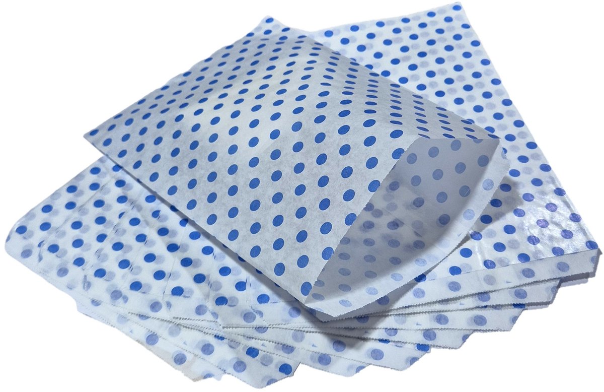 Prigta - Cadeauzakjes papier - 100 stuks - 17,5x25 cm - Papieren kraft zakjes met blauwe stippen