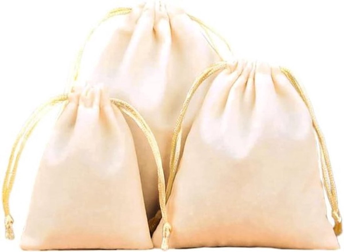 Sieradenzakjes - Fluweel - Trekkoord - Geschenkverpakking - Feest - Sieraden - Zakjes - Geschikt voor Bruiloft - Beige fluwelen zakjes voor sieraden, cadeaus, feestjes en meer - 10 x 12 cm