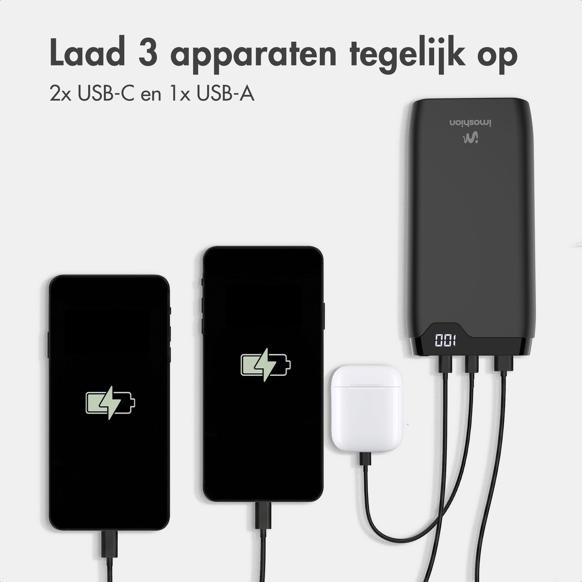 imoshion® Powerbank 27.000 mAh - 30W Ultra Snellader - USB C / USB A - Toegestaan in Vliegtuig - Powerbanks - Universeel - Noodpakket — cadeau in Telefoon & Tablet - foto 7