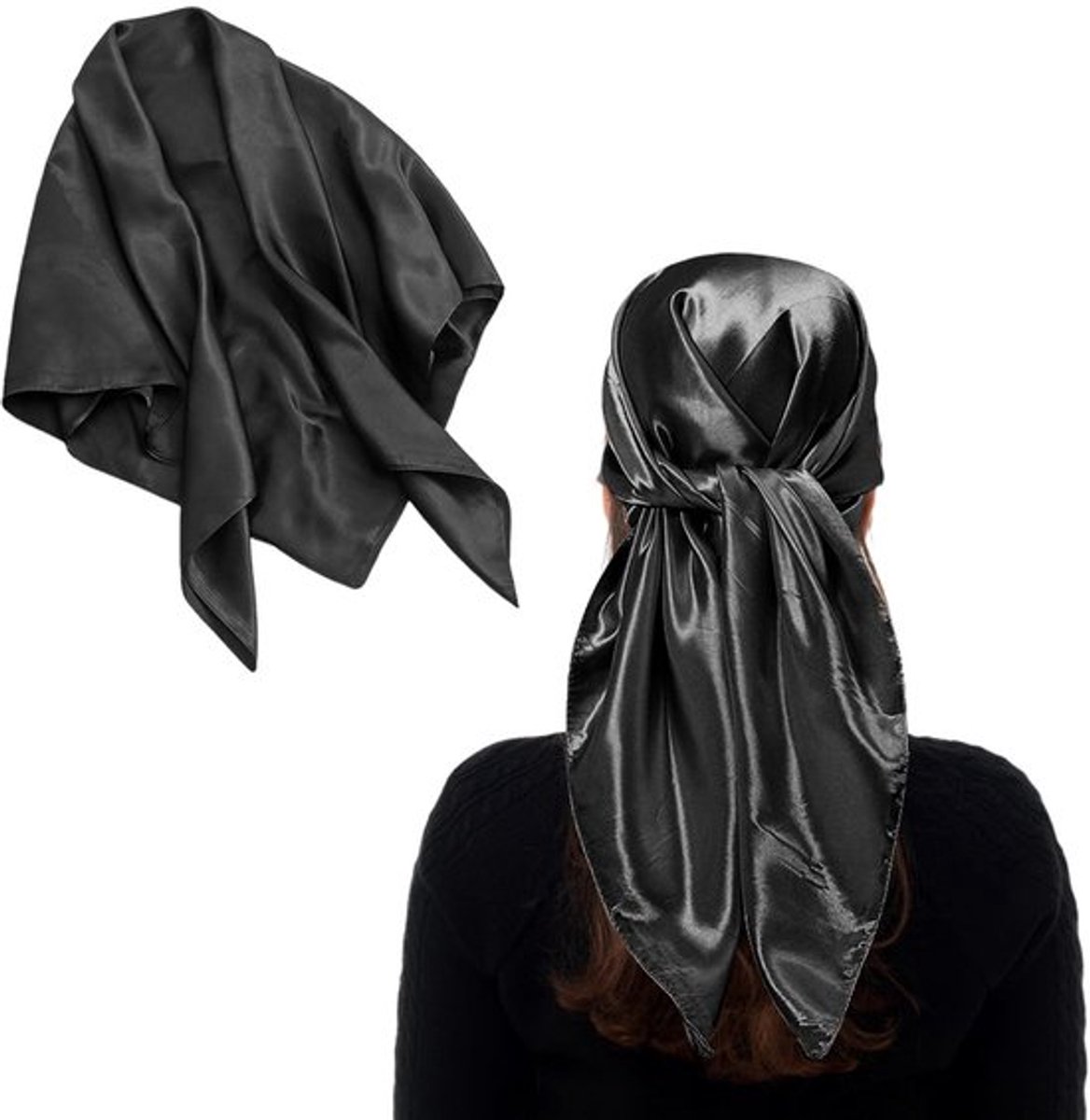 Vierkante Sjaal Effen - Zijden/Satijnen Sjaal - Zwart - 90 x 90 cm - Zacht Polyester - Hoofddoek/Sjaal