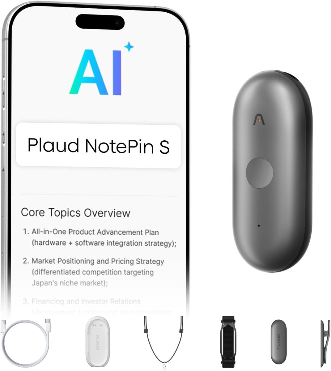 Afluisterapparatuur - Cosmic grijs - AI Spraakrecorder met Notitiefunctie en Samenvatting - Voor Professionals en Teams