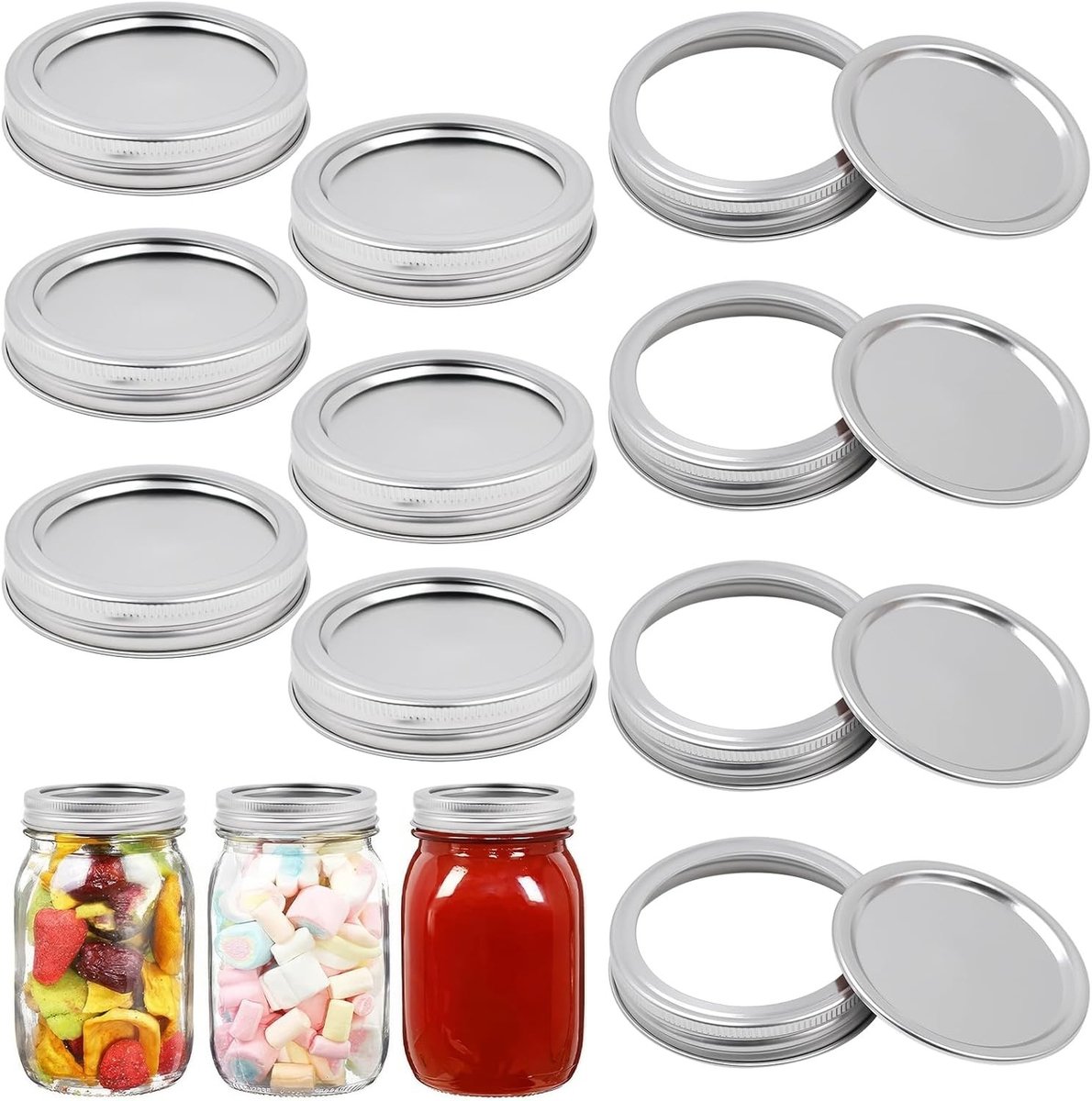 Canning deksels voor glazen potten, 86 mm schroefdeksels, lekvrije vervangingsdeksels voor voedsel, set van 10, ideaal voor jam en inmaak
