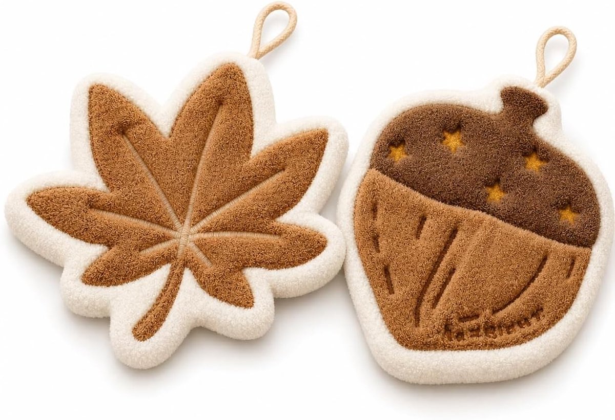 Set van 2 Handdoeken - Bruin - Decoratieve Herfstmotieven - Zachte Absorberende Keukenhanddoeken - Voor Keuken en Badkamer