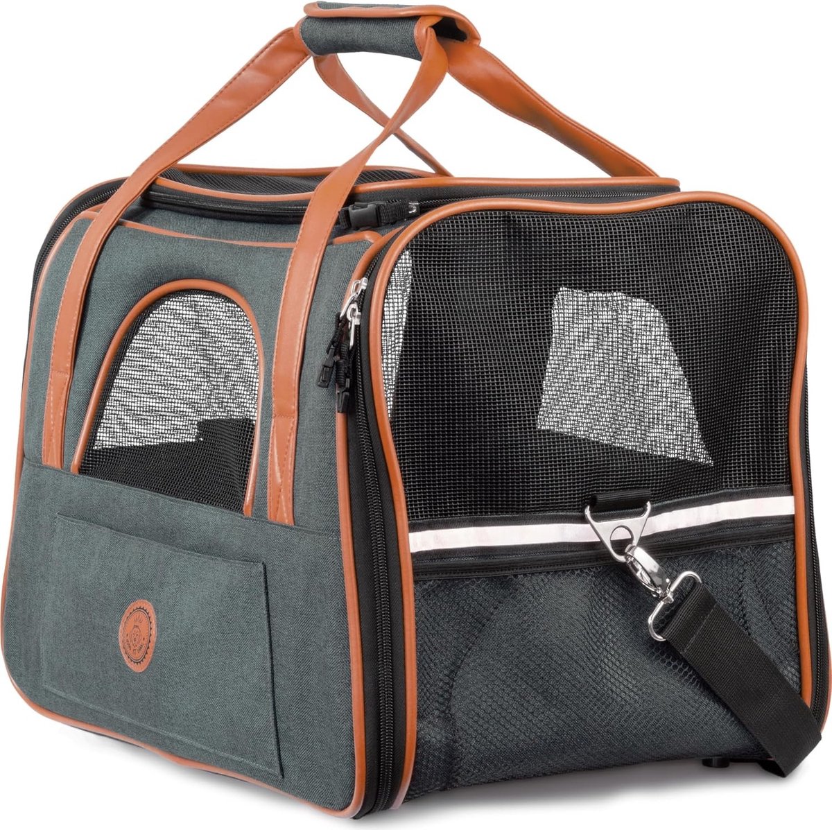 Katten vervoersbox - Grijs - 46 x 35 x 37 cm - Opvouwbare Draagtas met Houten Bodem - Voor Kleine Honden en Katten