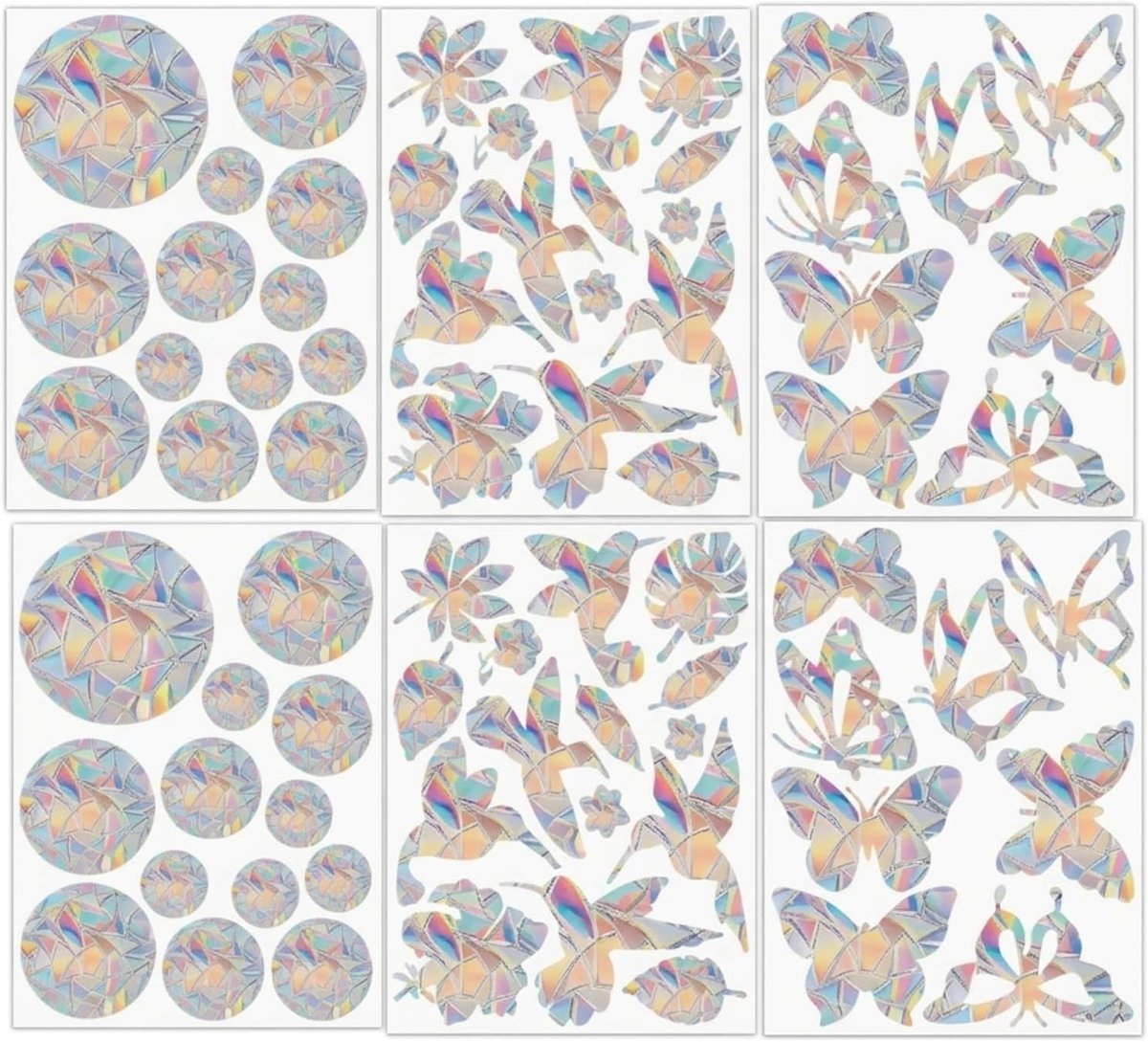 Vogelbescherming raamstickers - 6 stuks prisma suncatcher stickers, regenboog effect, zeer transparant en veilig voor vogels
