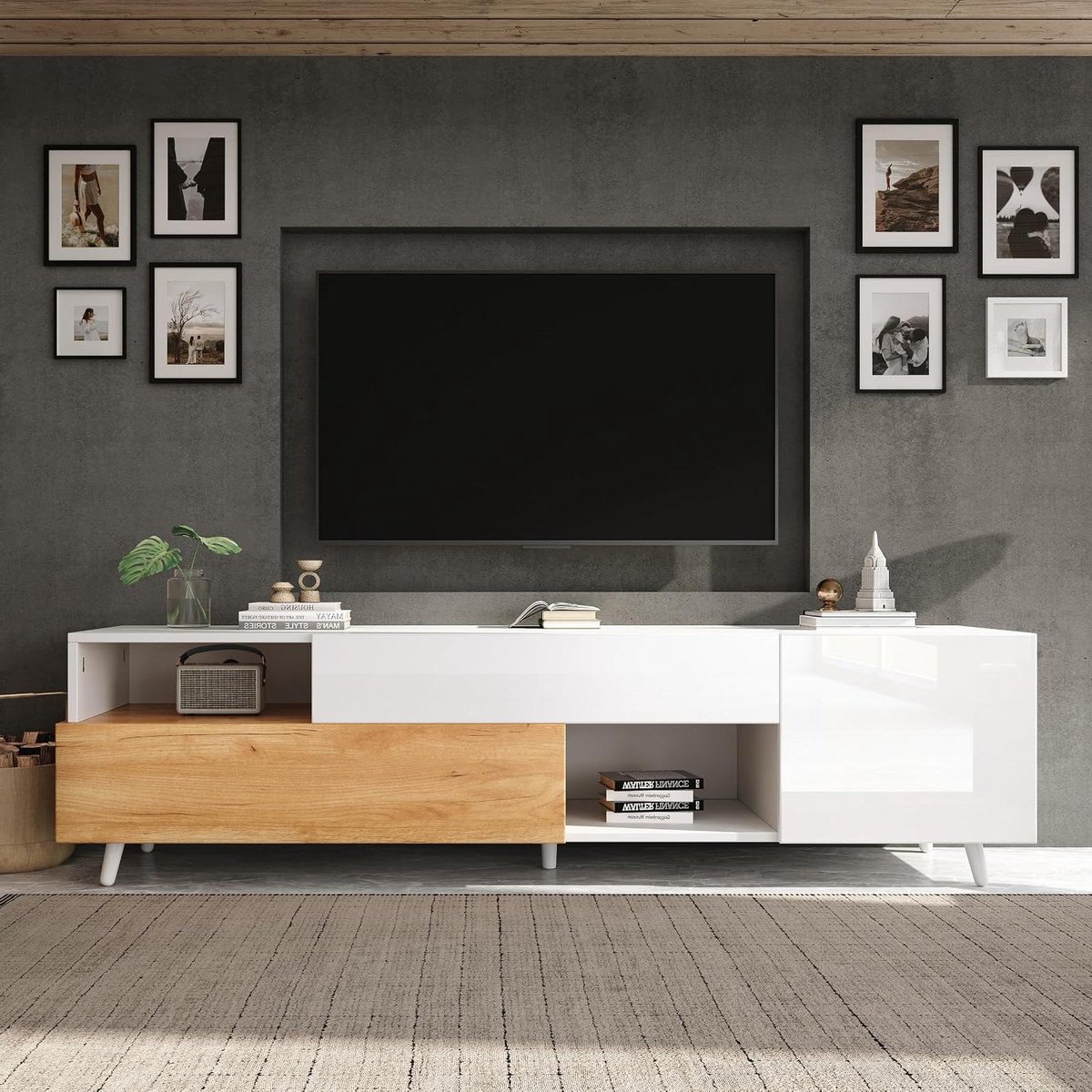 Tv-meubel - Tv-kast Dressoir - Woonkamer Opbergen - Hoogglans Wit Hout - 180x38x50 cm - Wit Houtkleur