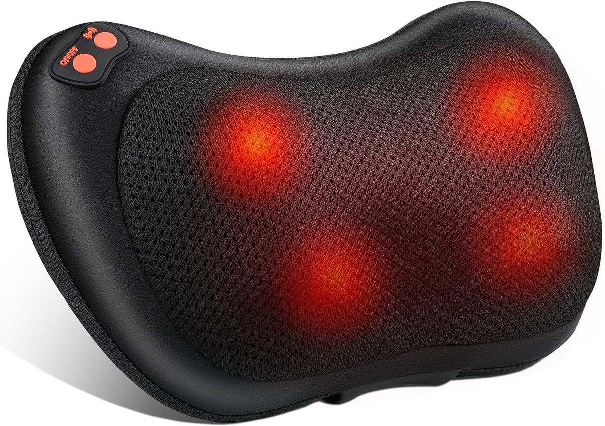 Nekmassageapparaat - Zwart - Massagekussen met Warmtefunctie - Voor Nek, Schouder en Rug - Geschikt voor Thuis en Kantoor