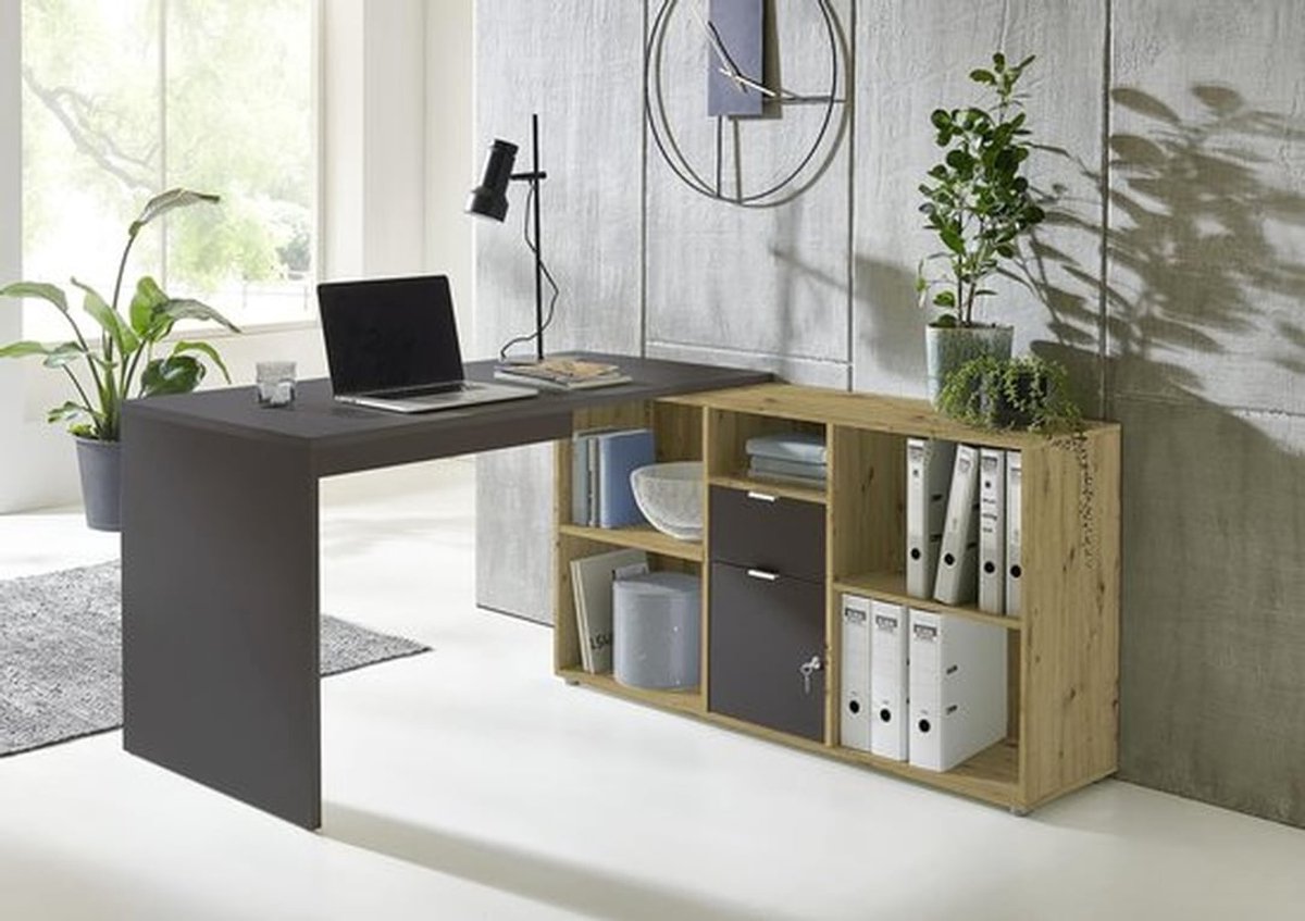 Hoekbureau Modern Design - Hoekbureau met Afsluitbare Deur - Kantoortafel - Computertafel - Duurzaam Oppervlak - Perfect voor Thuiswerk - Bureau