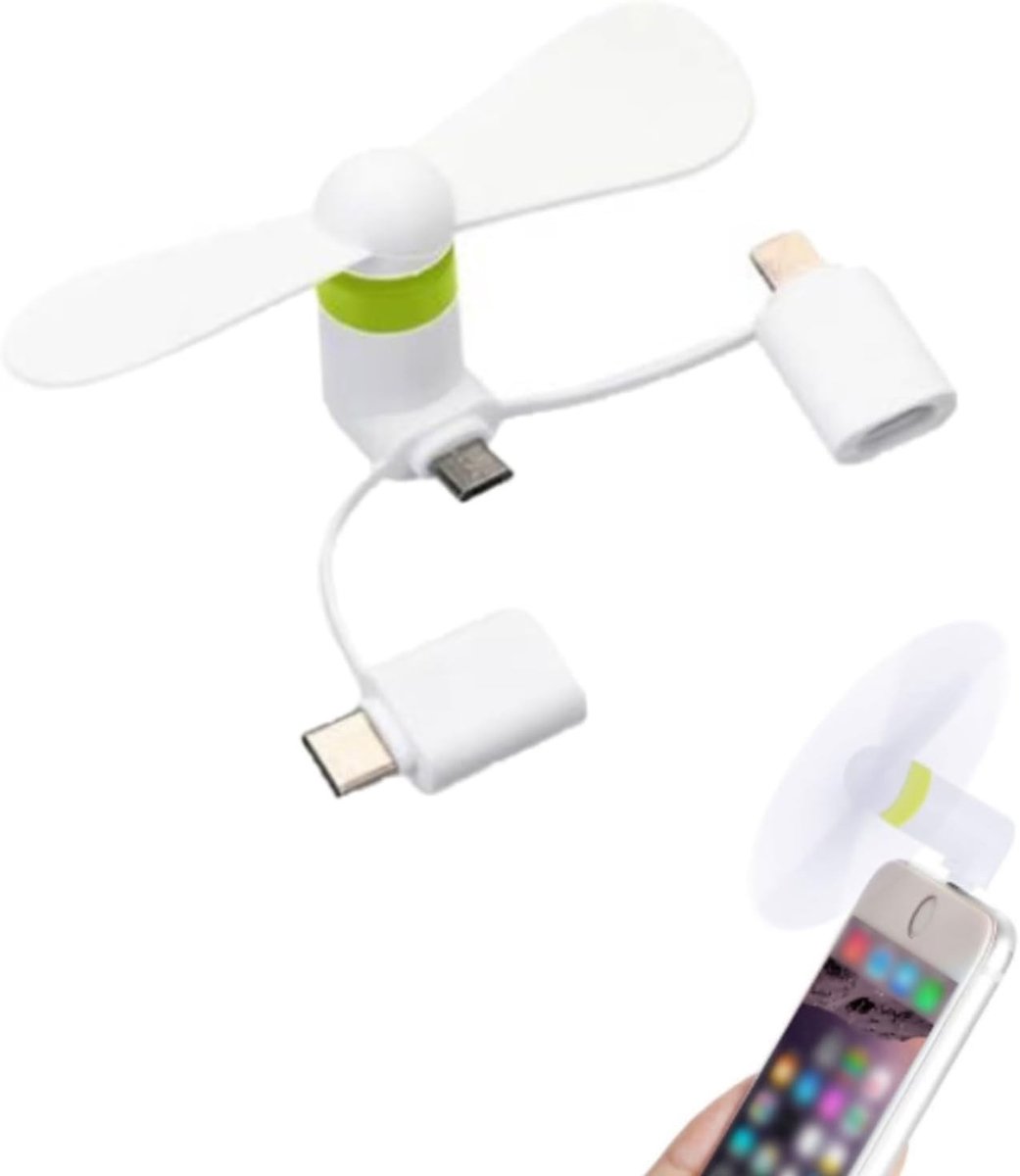 Mini Mobiele Telefoonventilator - Wit - Draagbare USB-ventilator met Roterende Koeler - Voor Smartphones