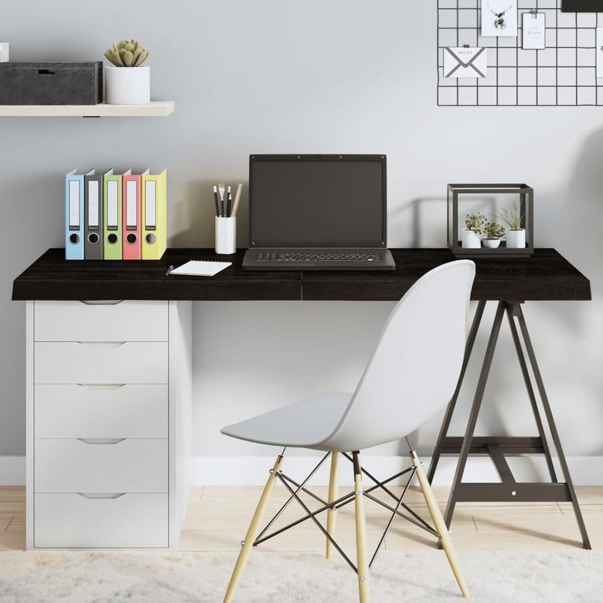 Tafelblad Eikenhout - Keukenblad Houten Plank - Tafel Renoveren - Massief Eikenhout - 140 x 60 cm - Donkergrijs