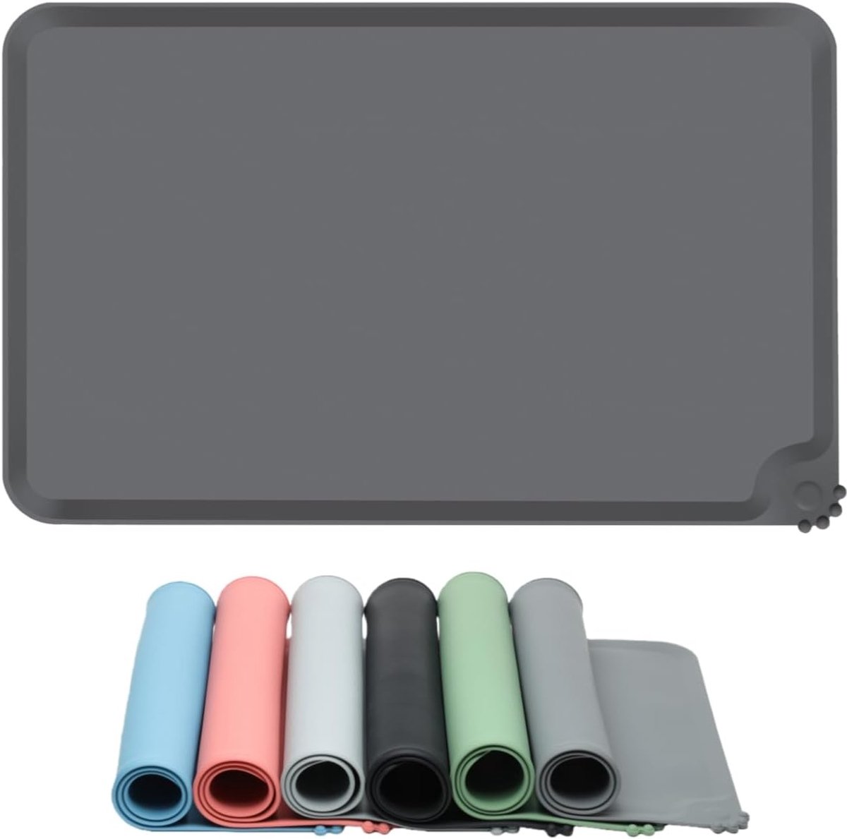 Petten voermat - siliconen waterdicht - opstaande rand tegen morsen - voor natte en droge voeding - antislip voederonderlegger - voor katten en honden - donkergrijs - 48x30 cm - 1 stuk