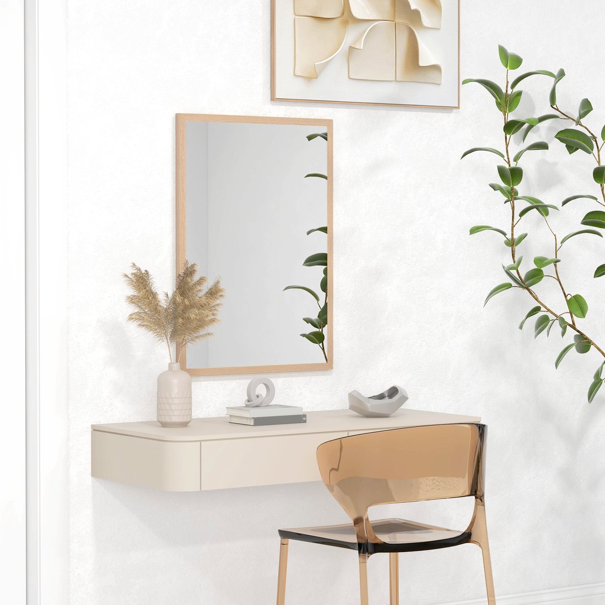 COVREO Wandspiegel 50 x 70 cm natural wood, MDF frame met 4 haken