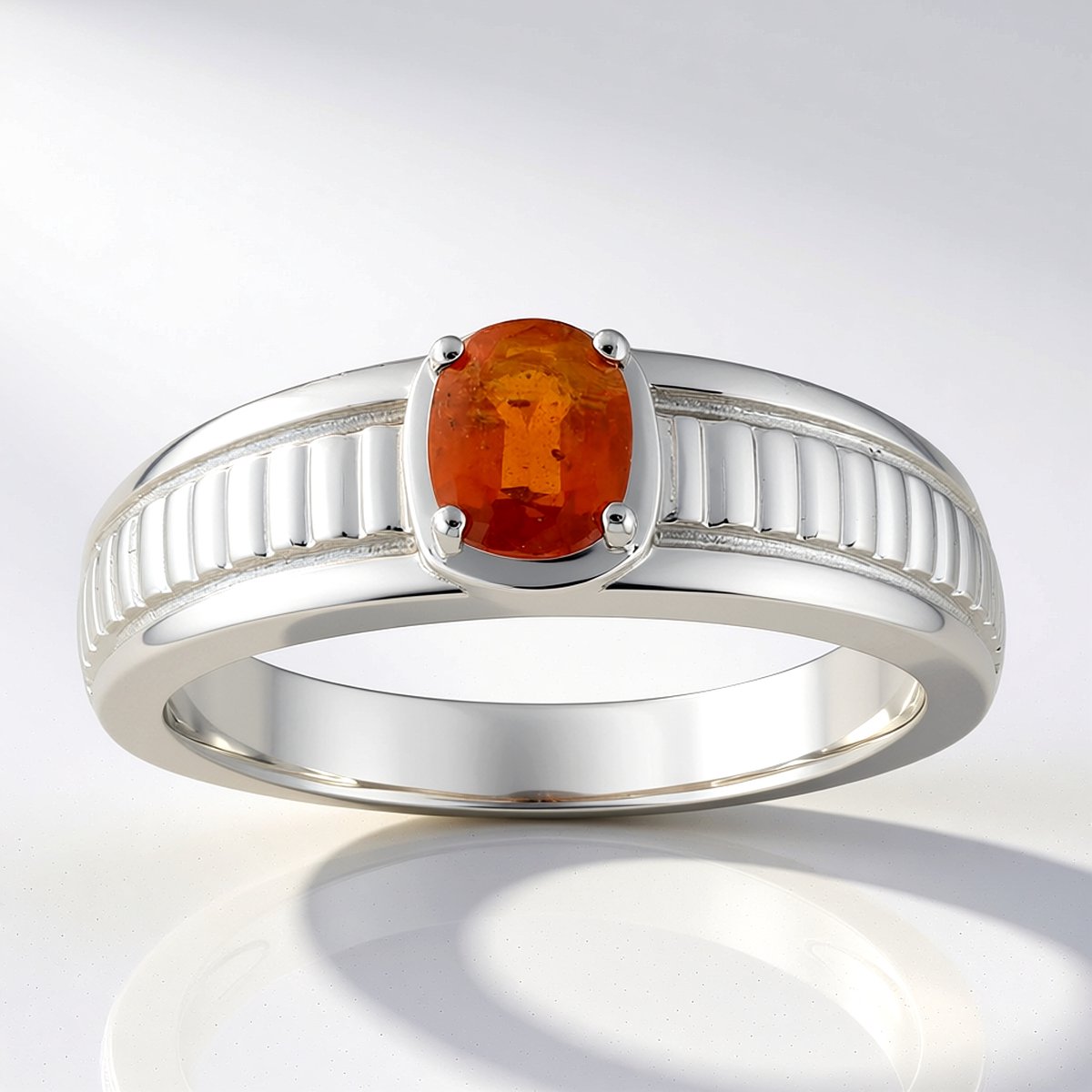 Cavill - Gerhodineerde 925 Sterlingzilver Ring - Oranje Kyaniet Ovaal 0,383 Ct - Modieuze Zilveren Damesring - Unieke Handgemaakte Sieraden